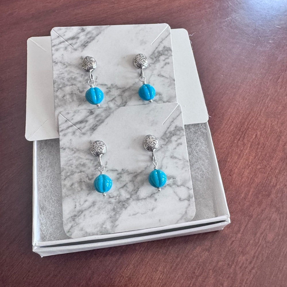 Sterling Silver and Natural Blue Turquoise Dangle Earrings